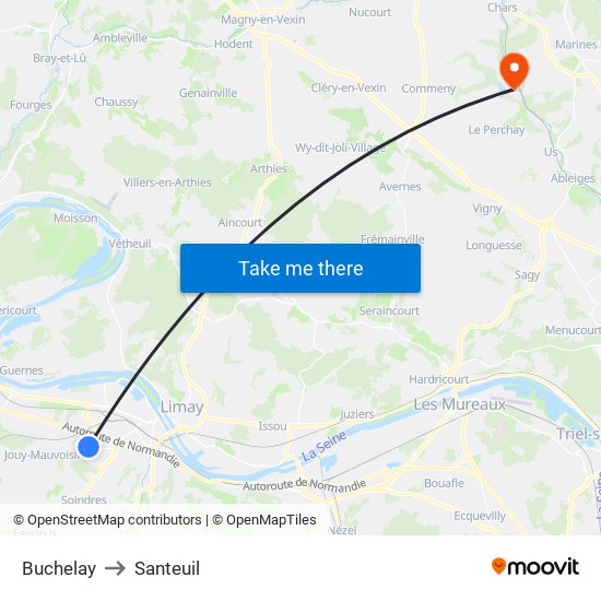 Buchelay to Santeuil map