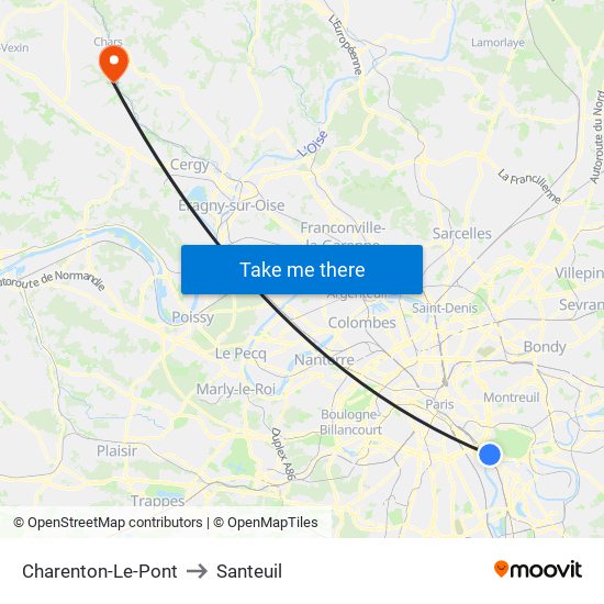 Charenton-Le-Pont to Santeuil map