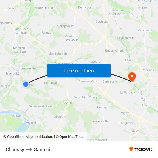 Chaussy to Santeuil map