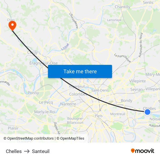 Chelles to Santeuil map