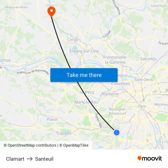 Clamart to Santeuil map