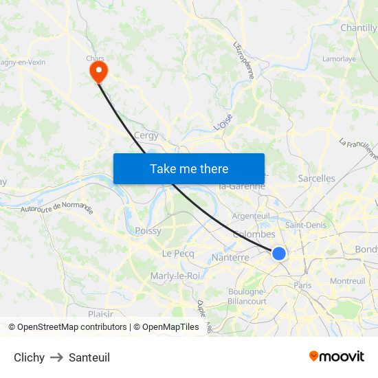 Clichy to Santeuil map