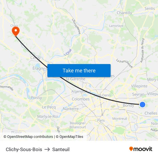 Clichy-Sous-Bois to Santeuil map