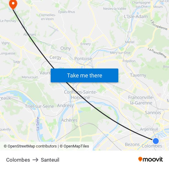 Colombes to Santeuil map