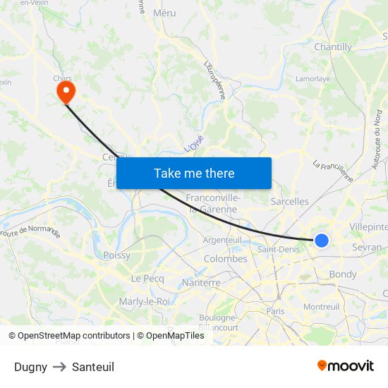 Dugny to Santeuil map