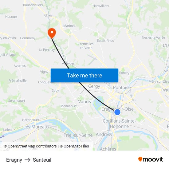 Eragny to Santeuil map