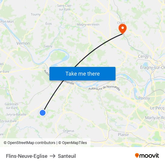 Flins-Neuve-Eglise to Santeuil map