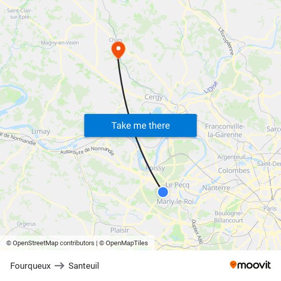 Fourqueux to Santeuil map