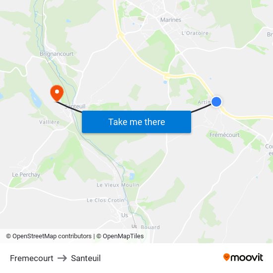 Fremecourt to Santeuil map