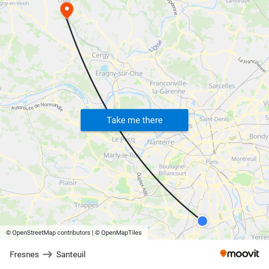 Fresnes to Santeuil map