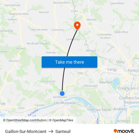 Gaillon-Sur-Montcient to Santeuil map