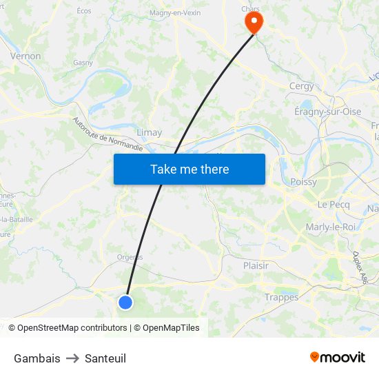 Gambais to Santeuil map
