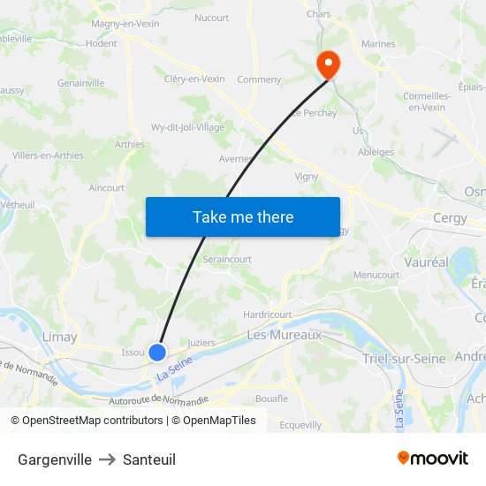 Gargenville to Santeuil map
