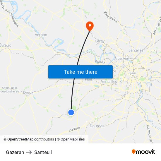 Gazeran to Santeuil map