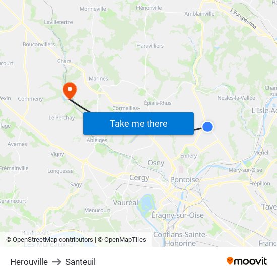 Herouville to Santeuil map