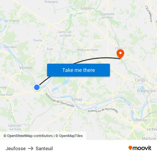 Jeufosse to Santeuil map