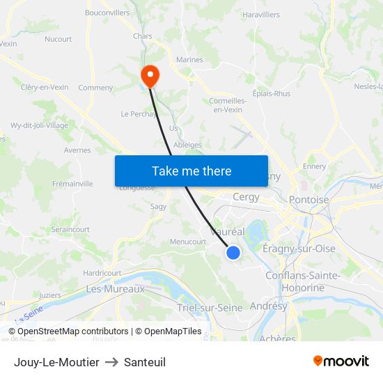 Jouy-Le-Moutier to Santeuil map