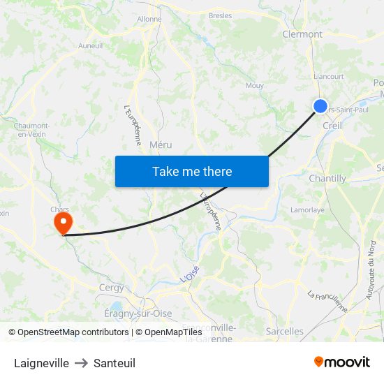 Laigneville to Santeuil map