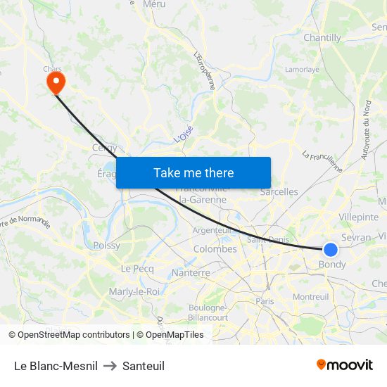 Le Blanc-Mesnil to Santeuil map