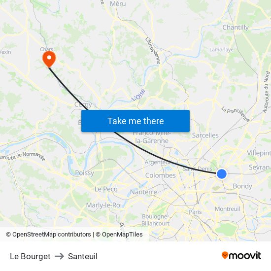 Le Bourget to Santeuil map