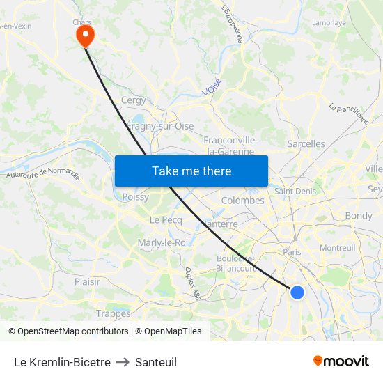 Le Kremlin-Bicetre to Santeuil map