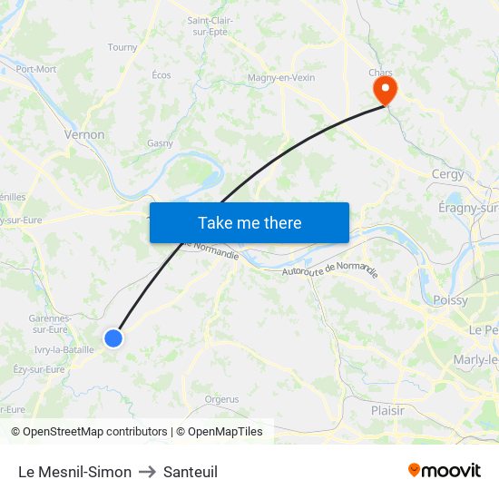 Le Mesnil-Simon to Santeuil map