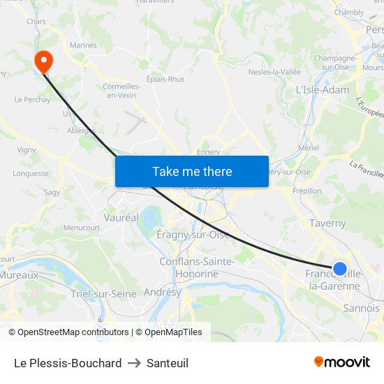 Le Plessis-Bouchard to Santeuil map