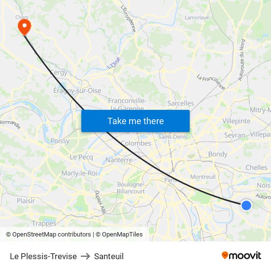 Le Plessis-Trevise to Santeuil map