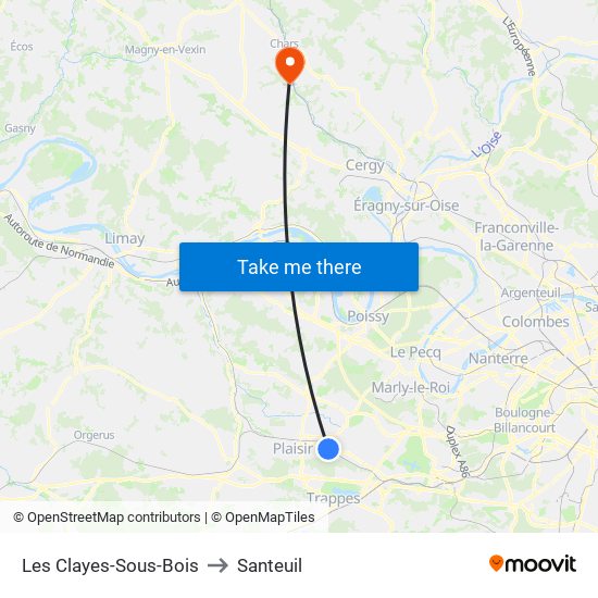 Les Clayes-Sous-Bois to Santeuil map