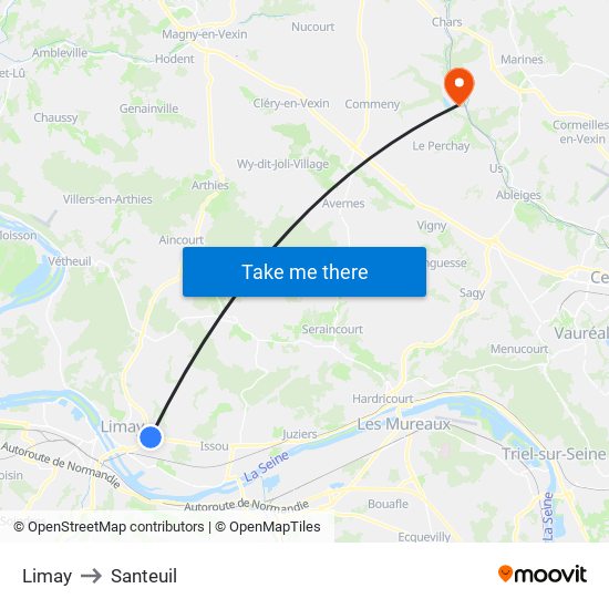 Limay to Santeuil map