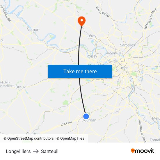 Longvilliers to Santeuil map