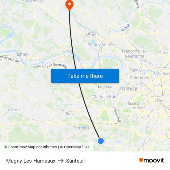 Magny-Les-Hameaux to Santeuil map