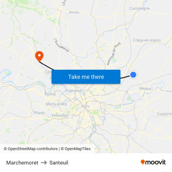 Marchemoret to Santeuil map