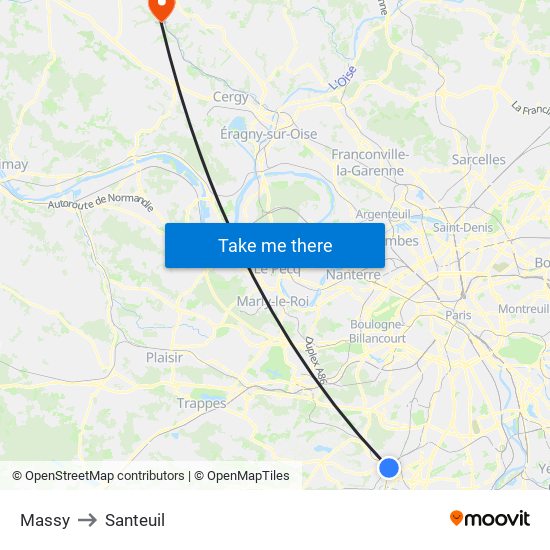 Massy to Santeuil map