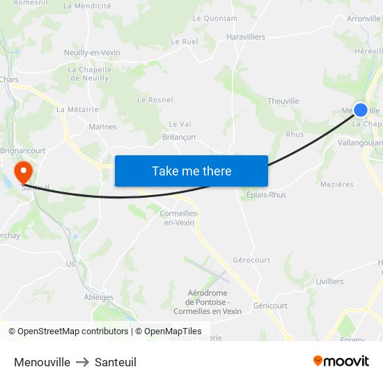 Menouville to Santeuil map