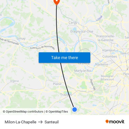 Milon-La-Chapelle to Santeuil map