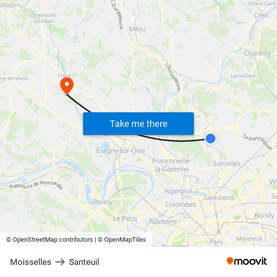 Moisselles to Santeuil map