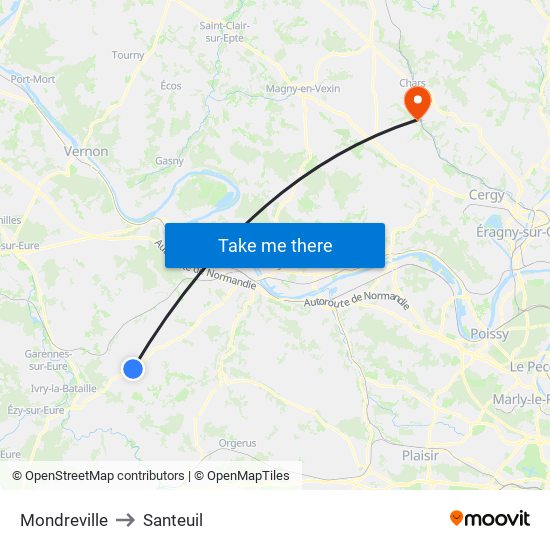 Mondreville to Santeuil map