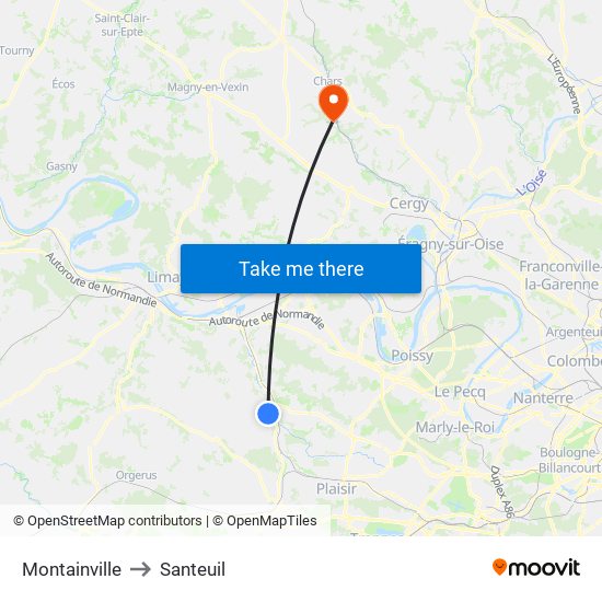 Montainville to Santeuil map