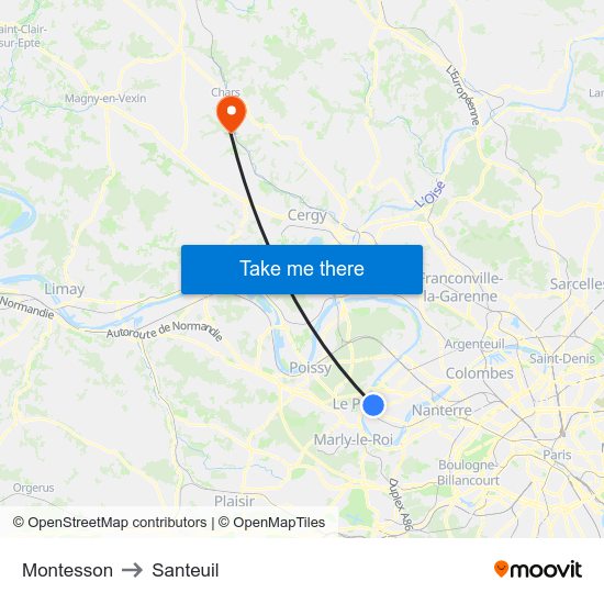 Montesson to Santeuil map