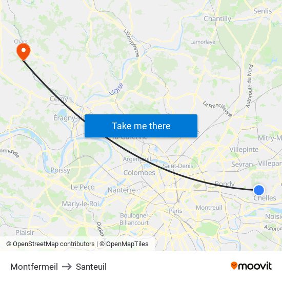 Montfermeil to Santeuil map