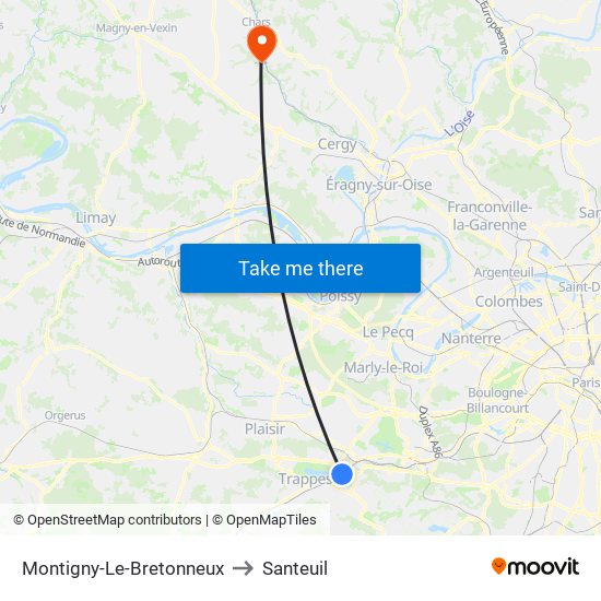 Montigny-Le-Bretonneux to Santeuil map