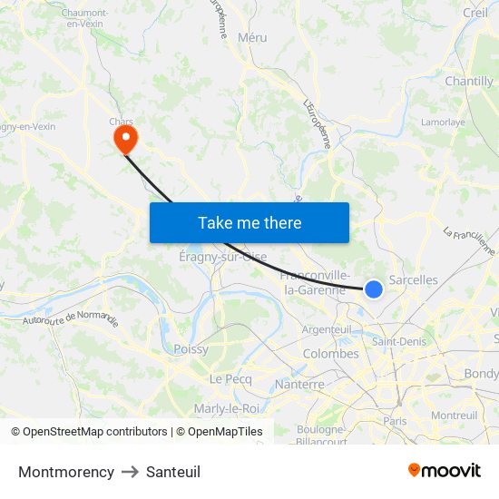 Montmorency to Santeuil map