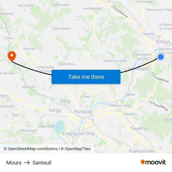 Mours to Santeuil map