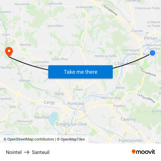 Nointel to Santeuil map