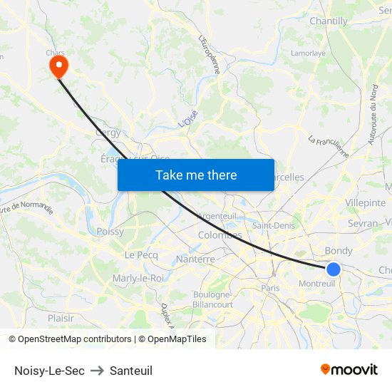 Noisy-Le-Sec to Santeuil map