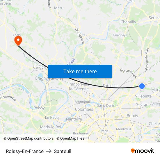 Roissy-En-France to Santeuil map