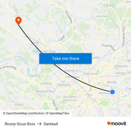 Rosny-Sous-Bois to Santeuil map