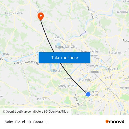 Saint-Cloud to Santeuil map