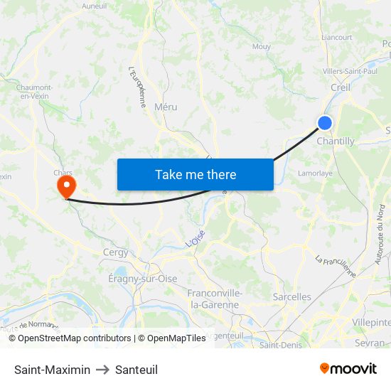 Saint-Maximin to Santeuil map